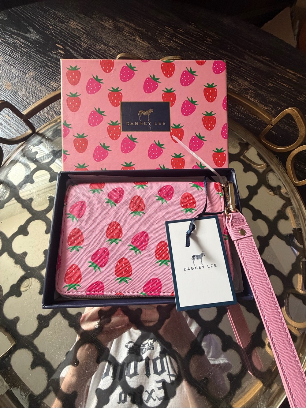 Dabney Lee Pink Strawberry Print Wristlet Card Holder, NWT